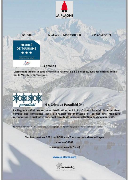 PLAGNE SOLEIL 5 pers 4 etoiles Paradiski vue montagne acces direct pistes skis aux pieds appartement pied des pistes 8